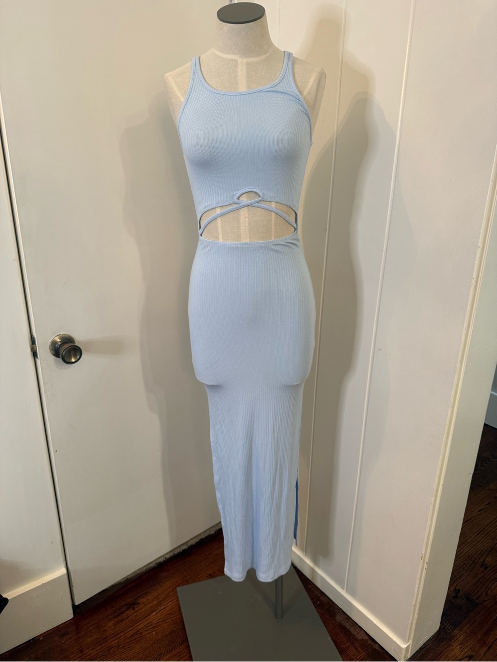 Light Blue Ribbed Cutout Maxi Skirt - Women's Sz 0